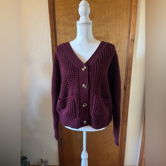 Zenana Outfitters Sweaters - Zenana Outfitters Maroon Button-Up Waffle Knit Cardigan